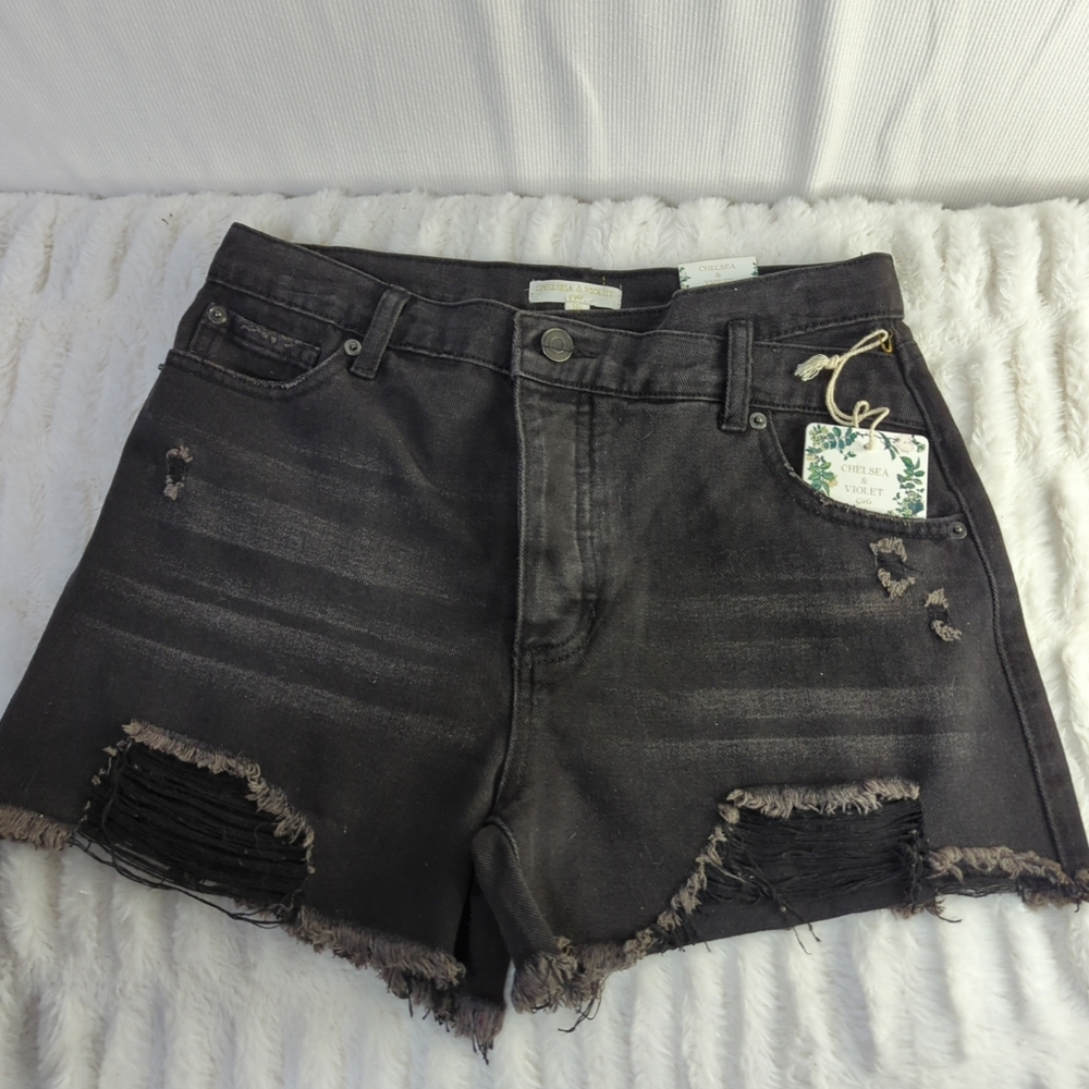 Chelsea & Violet Girls size 16 NWT‎ Black Distressed Denim Shorts 577